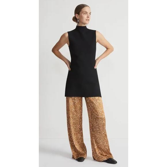 LAFAYETTE 148 WOMENS XSMALL SILK FLOATING LEAVES RIVERSIDE STRETCH PANTS CAMEL - Picture 2 of 14